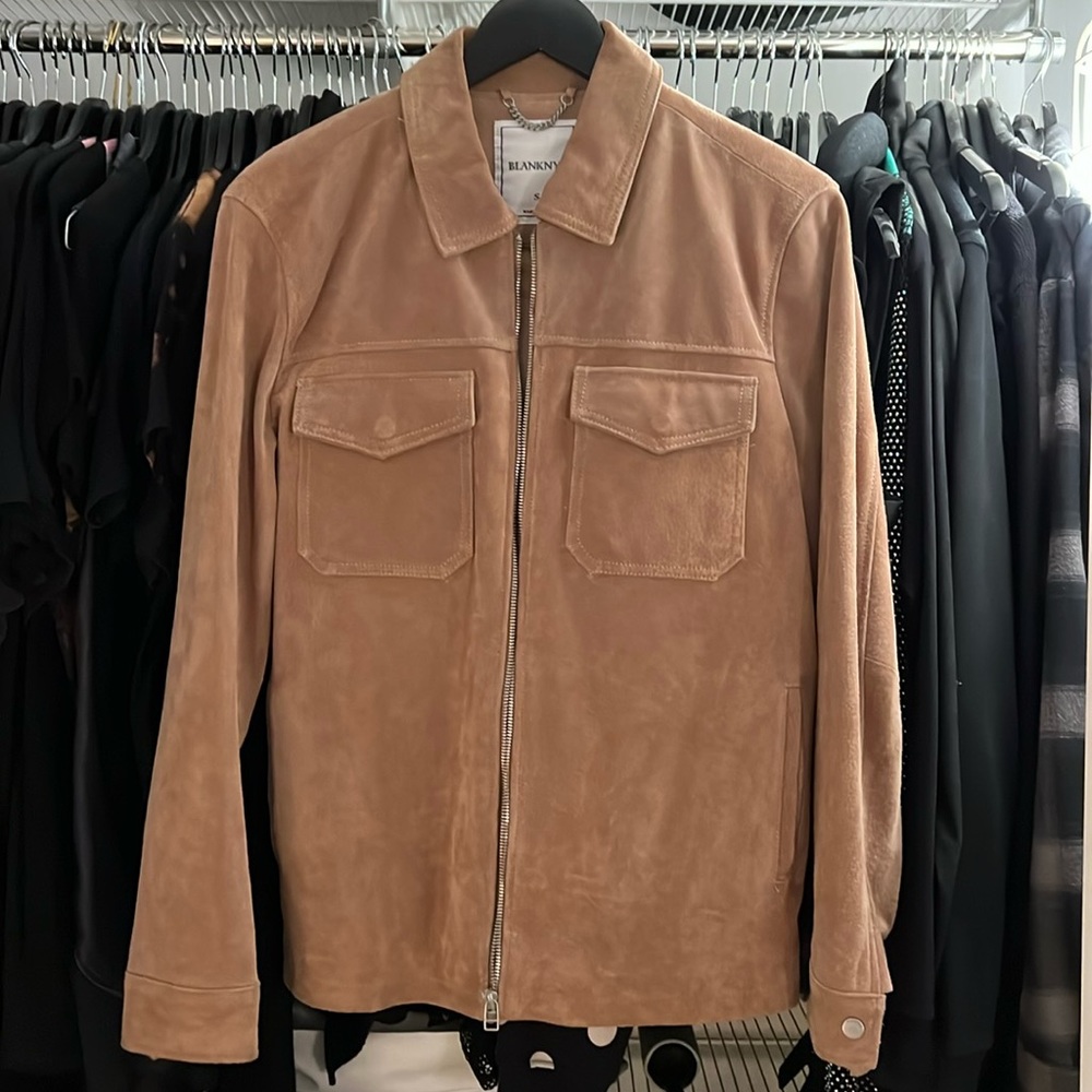 BlankNYC Suede Tan Zip Pocket Jacket Small Leather Coat